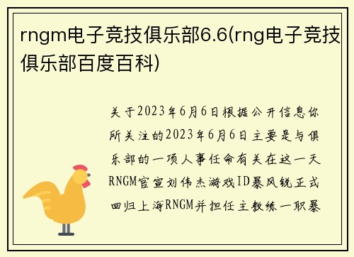 rngm电子竞技俱乐部6.6(rng电子竞技俱乐部百度百科)